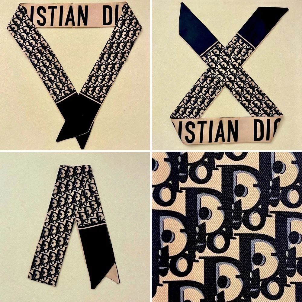*D*I*O*R* Monogram Print Twilly Bandeau Wrap Scarf